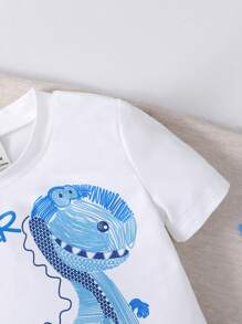 Conjunto de pijama con pantalones estampados de dinosaurios y camiseta de manga corta para bebé niño - Multicolor - Ver 6