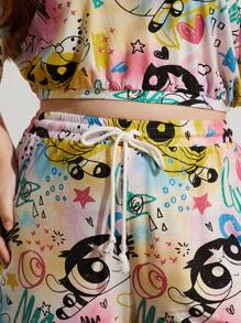 Earth Day Fanverse Picks Plus Cartoon Graphic Drop Shoulder Top & Shorts Set Short Sets Summer