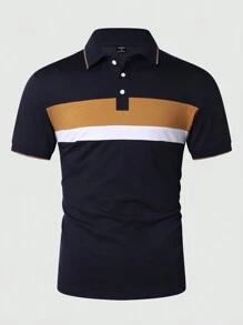 Manfinity Homme Men's Contrast Button Polo Shirt , Collar Graphic Color Block Work Fashion Dad And Me - Royal Blue - View 3