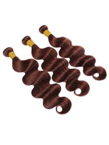 3 Stücke Rotbraune Bündel, Körperwellen-Bündel, Echthaar, rotbraun gefärbt, reines Remy-Haar, gewellt, Braun, Kupferrot, weich, dick, zum Einnähen, Haarwebart-Bündel für Frauen