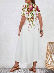 EMERY ROSE Đầm Midi tay ngắn in hoa cỡ lớn cho nữ, dáng ôm vừa vặn - trắng - Xem 2