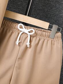 SHEIN Tween Boy 2pcs/Set Patched Detail Hooded Tank Top And Shorts Outfit