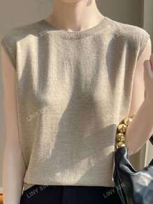 Débardeur Sans Manches À Col Rond De La Nouvelle Technologie Haut De Gamme Pour L'été, Haut De Réservoir À La Mode Pour Femme En Couleur Unie Printemps/été