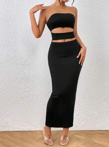 Allurite Women's Sexy Strapless Hollow Out Bodycon Dress Maxi Women Outfit