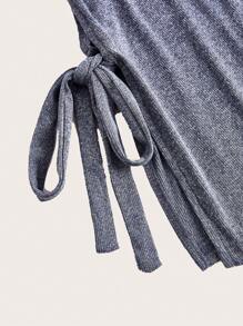 SHEIN Maternidad Leggings con camiseta unicolor con abertura con nudo lateral - Neblina azul - Ver 10