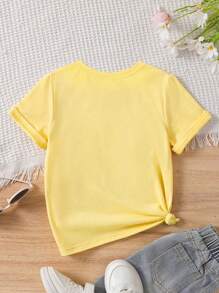 SHEIN Young Girl Lovely Double Heart Print Short Sleeve T-Shirt