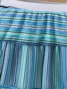 SHEIN Young Girl Multicolor Braided Striped Casual Mid-Length Skirt For Beach Vacation - Multicolor - View 5
