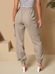 SHEIN Tall Quần nữ lưng thun co giãn - Màu Khaki - Xem 2