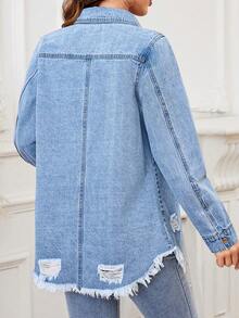 SHEIN LUNE Của phụ nữ Đau khổ Frayed Áo denim Áo - Rửa nhẹ - Xem 2
