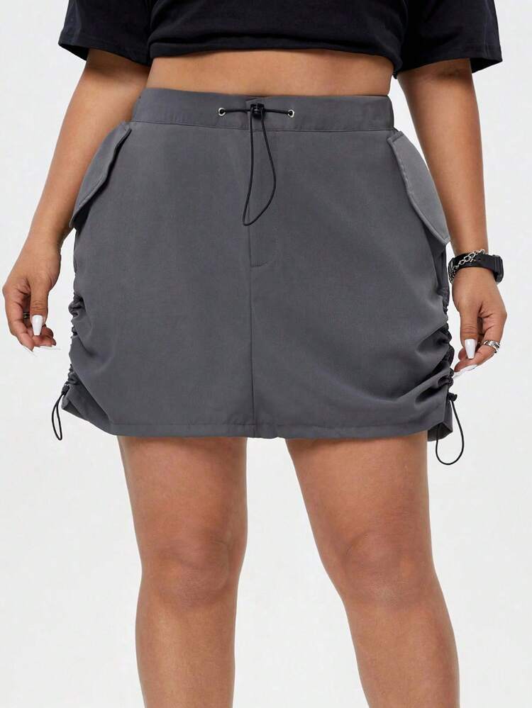 Plus Size 2024 Y2k Summer Vintage High Waist Drawstring Side Split Skirt