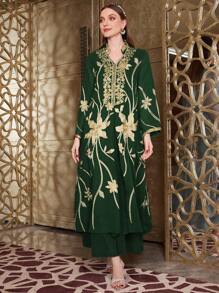 Al Najma Vestido Largo Elegante Y Holgado Para Mujer Con Estampado De Flores Doradas