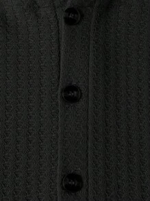 EGENSIO 男士宽松华夫格针织连帽抽绳T恤，秋季长袖上衣 - 黑色 - 查看 3