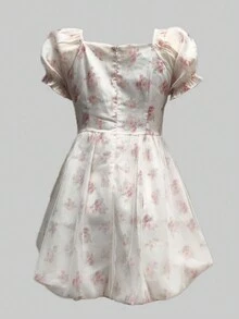 Summer Women Bow Mesh Back To School Dress New Fall Dresses Korean Style Casual Pink Concert Outfits For Women Sweet Puff Sleeve Birthday Party Prom Y2K Short Dress Homecoming School Clothes - Pink - View 11
