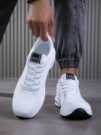Men's Athletic Shoes, Comfortable Walking Shoes With Shock-Absorbing Air Cushion, Fashionable Lace-Up Sneakers For Casual Wear