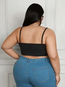 SHEIN CURVE+ 大尺碼女式鉚釘吊帶背心 - 黑色 - 查看 2