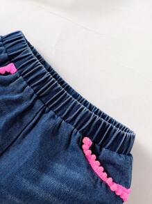 Baby Girl Leopard Print & Gradient Color Top With Distressed Denim Shorts 2pcs/Set, Spring/Summer - Multicolor - View 5