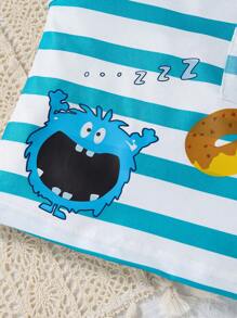 Baby Boy Cartoon Monster Print Top And Shorts Set - Multicolor - View 5