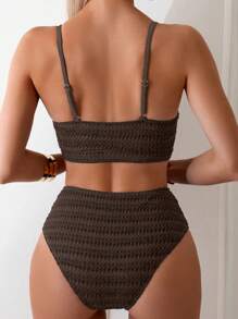 SHEIN Swim Women's Textured Spaghetti Straps Bikini Set, Ideal For Summer Beach Vacation