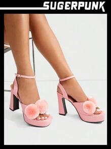 Sugerpunk Valetines Y2K Chunky High Heels Waterproof Platform Sandals Pink Shoes - Pink - View 2