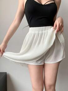 Dazy Designer Chân váy xếp ly lưng thun co giãn mùa hè - trắng - Xem 3