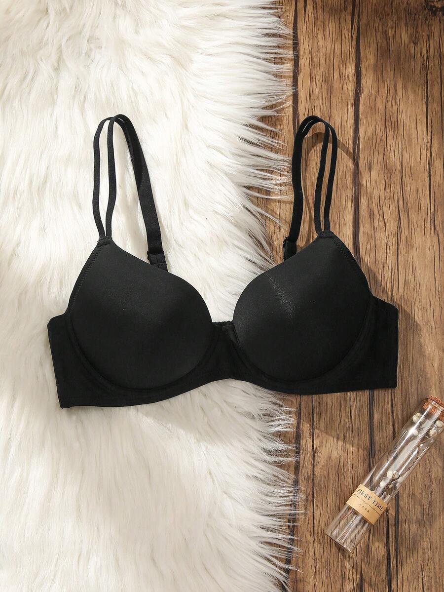 SHEIN 女士實色日常胸罩 - 黑色 - 查看 1