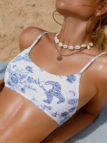 Swim Mod Women's Summer Beach Floral Print Bandeau Bikini Top