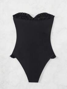 SHEIN Swim Đồ bơi một mảnh có nút thắt phía trước đi biển mùa hè dành cho nữ - màu đen - Xem 4