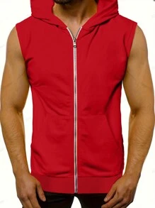 Manfinity Homme Men's Sleeveless Hooded Tank Top With Zip Closure - Red - View 1