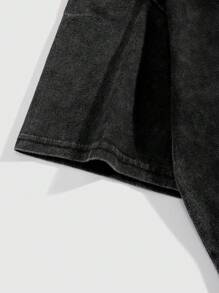 ROMWE Grunge Punk Vintage Oversized Snowflake Washed Short Sleeve T-Shirt With Retro Print And Loose-Fit For Hip-Hop Streetwear Style, School, Unisex - Black - View 3