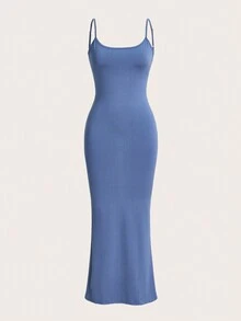 SHEIN BAE Quý cô Màu thuần Không lưng Áo ba lỗ Váy bodycon - Nhiều màu - Xem 9