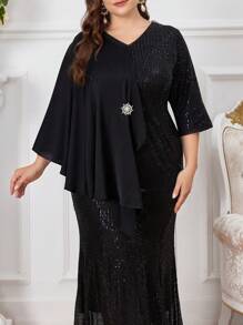 Modelyn Kích thước lớn Kim sa Vá lại Váy nàng tiên cá - màu đen - Xem 6