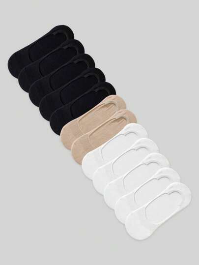 12 Pairs Women's Invisible Socks In Solid Color, Fashionable And Versatile Short Socks For Spring And Summer