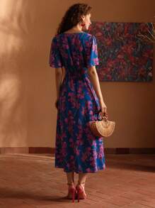 MOTF PREMIUM Vải in hoa Cổ chữ V Tay áo hình bướm Đầm - Nhiều màu - Xem 4