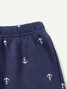 Cozy Pixies Baby Boy's Comfortable Anchor Pattern Round Neck T-Shirt And Casual Shorts Set