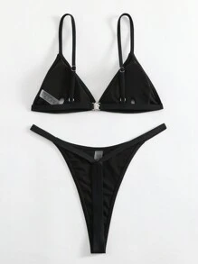 Swim SXY Women's Micro Bikini Swimwear Set, For Summer Beach Vacation - Black - View 3