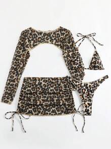 Swim SXY 2pcs Women Leopard Print Bikini Set, Random Print Summer