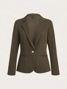 SHEIN Unity 女士常規合身無領單鈕長袖西裝外套 - 棕色 - 查看 3