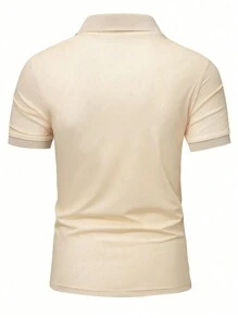 Manfinity LEGND Camisa Polo con botones y media tapeta con estampado de león para hombre, de manga corta, ideal para trabajo y vestir casual del día a día, un regalo para su novio en color caqui con cuello