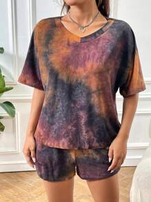 SHEIN EZwear 縮染針織寬鬆休閒套裝 - 彩色 - 查看 2