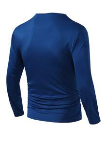 Manfinity Homme Áo thun nam cổ tròn tay dài in chữ, áo thun nam tay dài mùa hè chất lượng tốt, áo hoodie California, cho mùa thu - Màu xanh hải quân - Xem 2