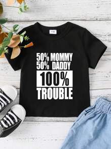 SHEIN 夏季寶寶男孩有趣標語及字母印花短袖t恤