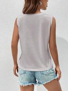 SHEIN Essnce 無袖女款純色圓領休閒背心 - 米色 - 查看 2