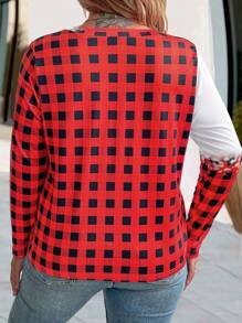 SHEIN LUNE Kích thước lớn Của phụ nữ Tim Kẻ sọc In Tay áo dài Áo thun - Nhiều màu - Xem 2