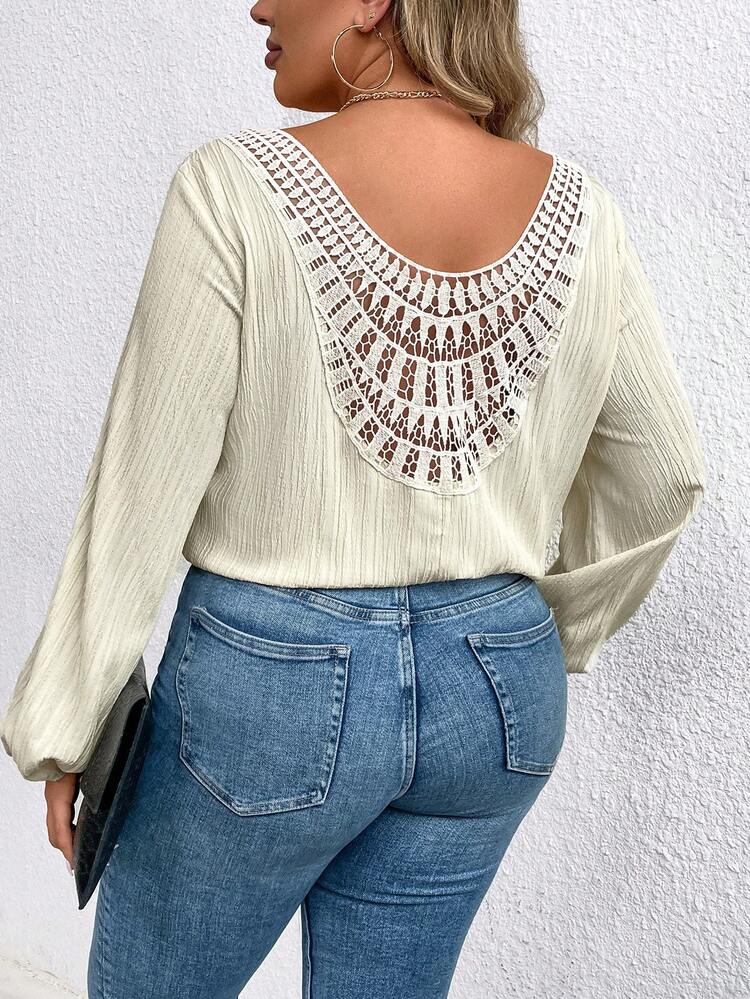 Plus Size Women's Hollow Out Back Long Sleeve Shirt