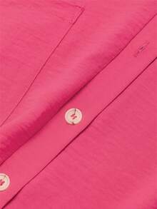 Astylish Plain Half Sleeve Button Collared Loose Oversized Shorts Romper With Pocket Summer Outfits For Women - Pink - View 5