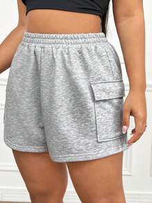 CovetEZ 大尺碼女士休閒裝貨物短褲 - 淺灰色 - 查看 4