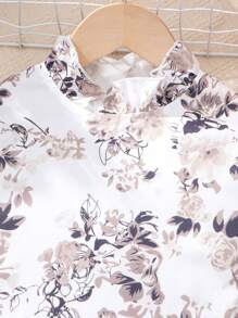 SHEIN Tween Girl Floral Print Ruffle Trim Top & Pants - Khaki - View 5