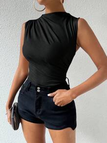 SHEIN Unity Women's Turtleneck Sleeveless Bodycon Bodysuit With Pleats