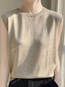 Débardeur Sans Manches À Col Rond De La Nouvelle Technologie Haut De Gamme Pour L'été, Haut De Réservoir À La Mode Pour Femme En Couleur Unie Printemps/été