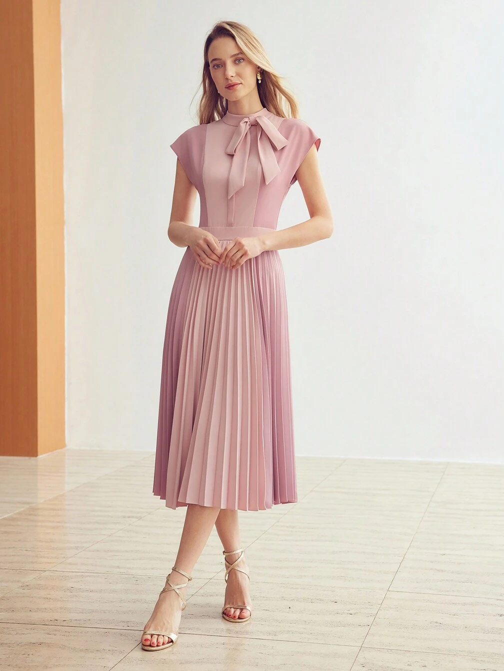 solid pleated hem dress Elegant Solid Pleated Hem Womens A-Line Dress